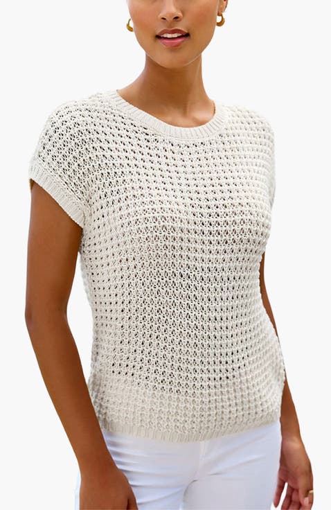 Short Sleeve Openwork Sweater