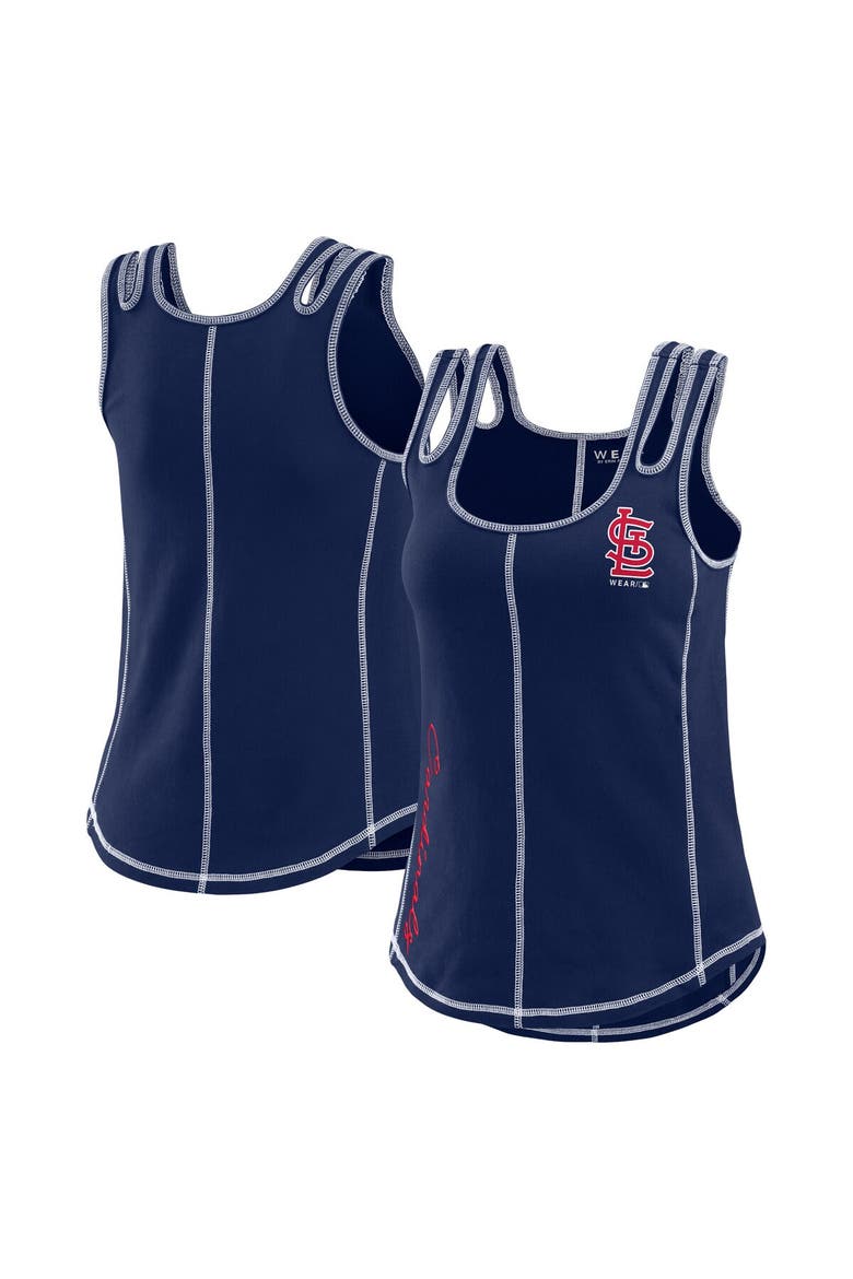 Women's WEAR by Erin Andrews Navy St. Louis Cardinals Contrast Stitch Tank Top, Main, color, Navy