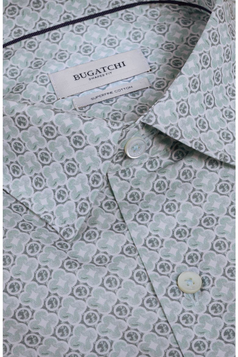 Julian Shaped Fit Quatrefoil Print Stretch Cotton Button-Up Shirt, Alternate, color, SEAFOAM