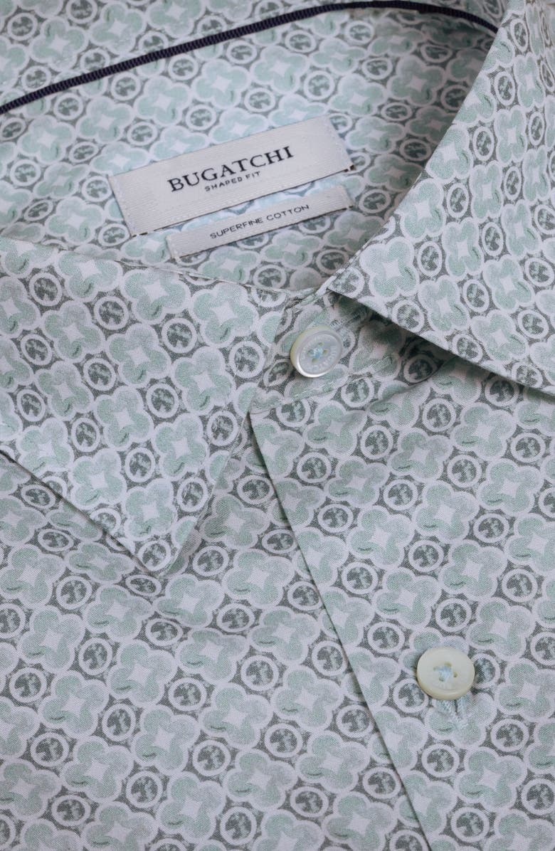 Bugatchi Julian Shaped Fit Quatrefoil Print Stretch Cotton Button-Up Shirt, Alternate, color, Seafoam