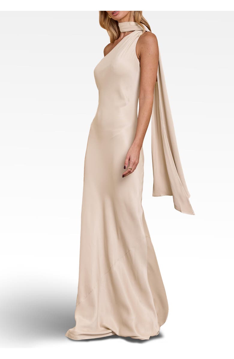 Maids to Measure Cressida Satin Asymmetric Dress, Alternate, color, Champagne Ivory