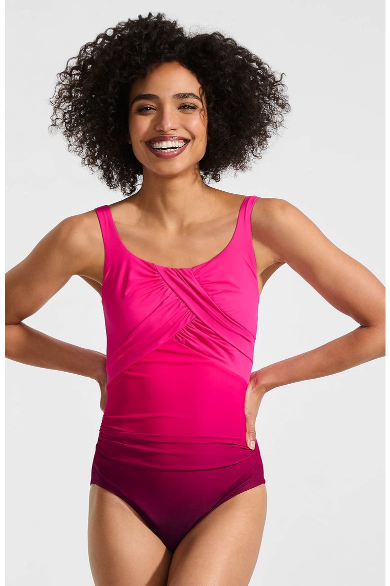 D-Cup Slender Carmela Tummy Control Chlorine Resistant Scoop Neck One Piece Swimsuit, Main, color, Riviera Rose Ombre