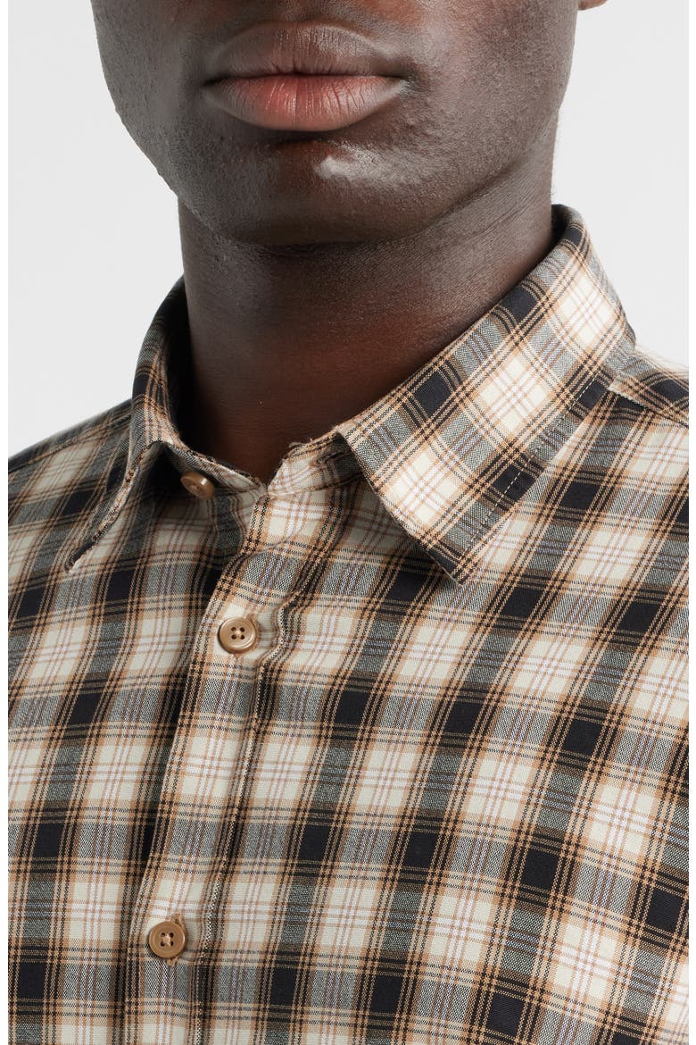 Roan Slim Fit Plaid Cotton Button-Up Shirt, Alternate, color, MEDIUM BEIGE