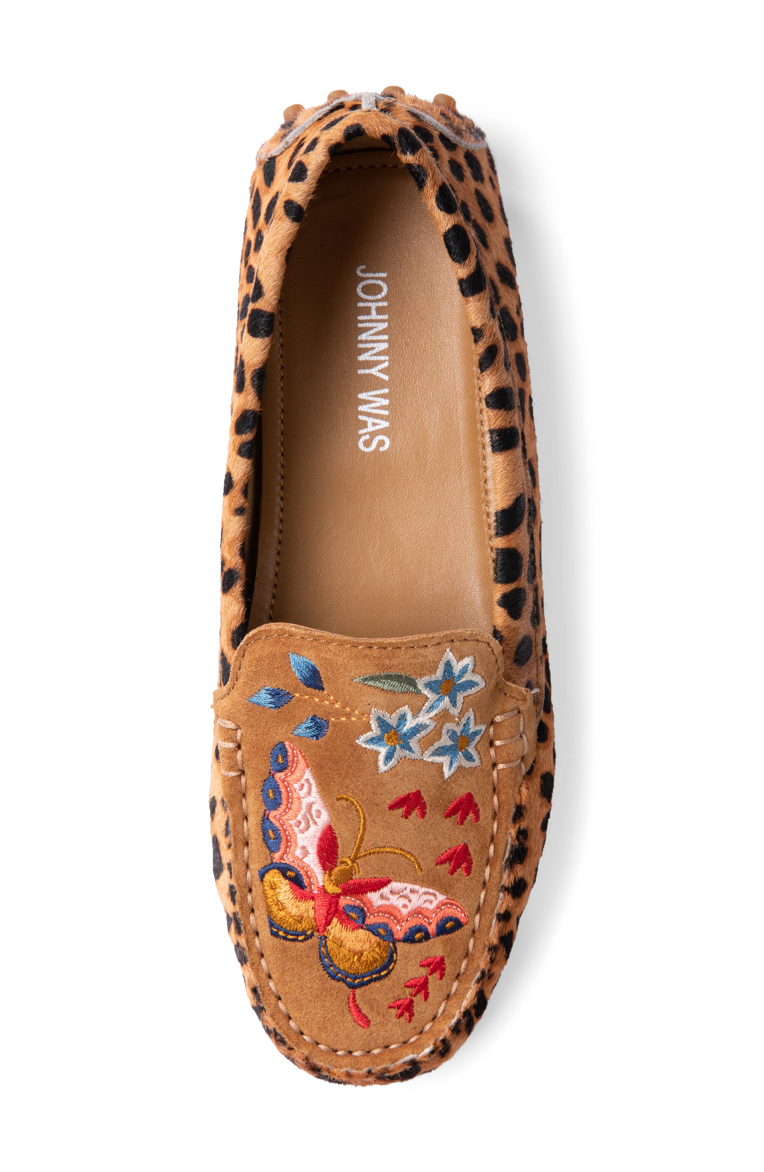 Johnny Was Taline Leopard Print Genuine Calf Hair Moccasin, Alternate, color, 