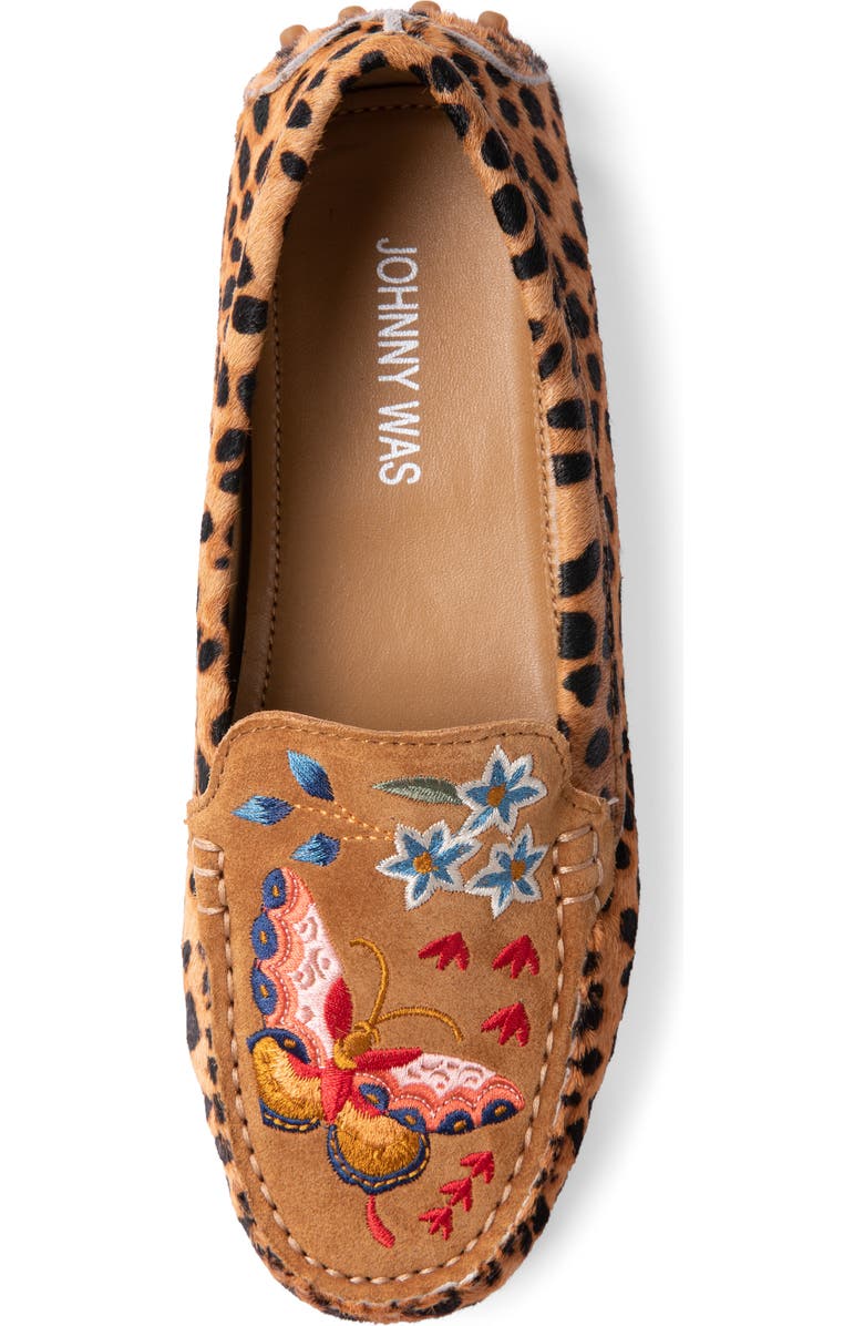 Johnny Was Taline Leopard Print Genuine Calf Hair Moccasin, Alternate, color,