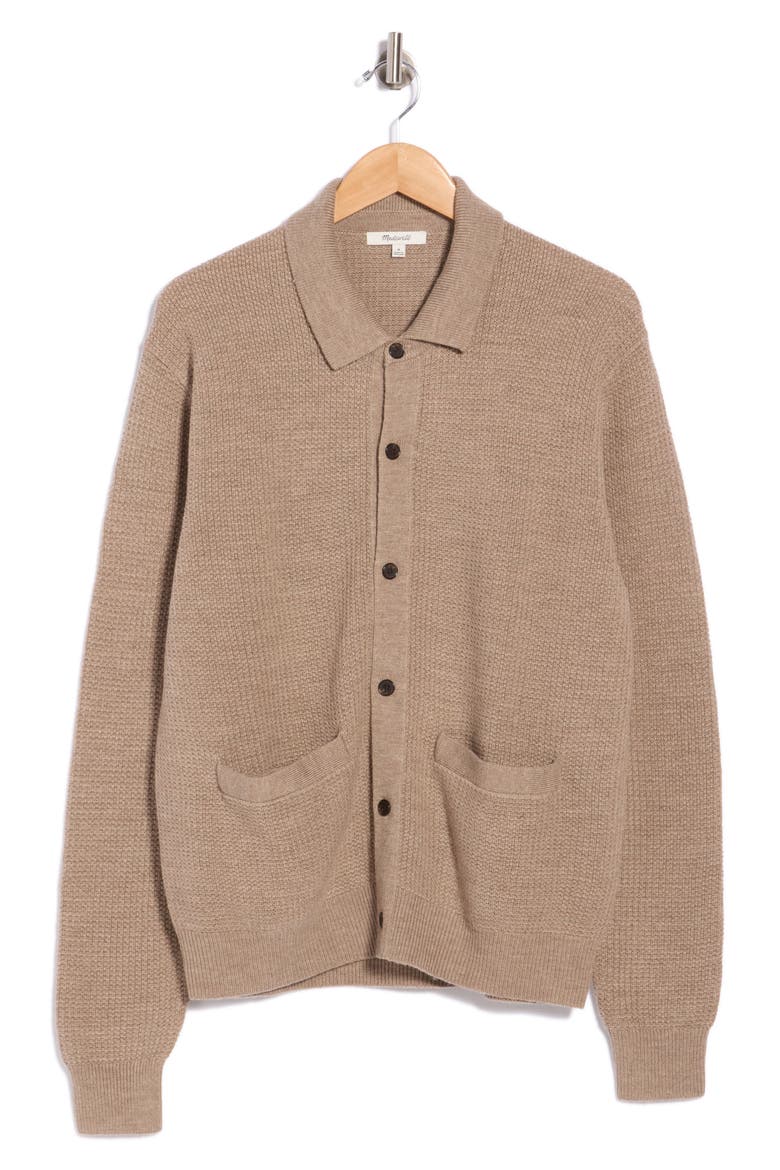 Merino Wool Collared Cardigan, Alternate, color, HEATHER BROWN