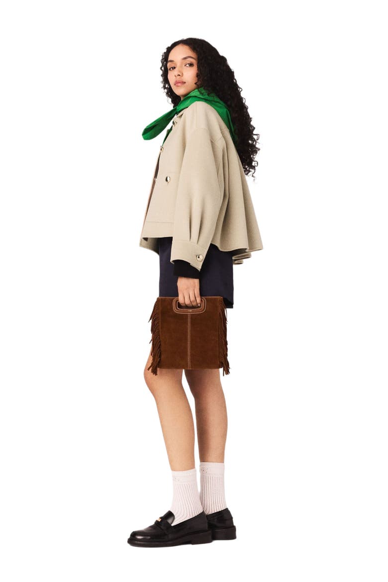 Short pleated-back wool jacket, Alternate, color, Beige