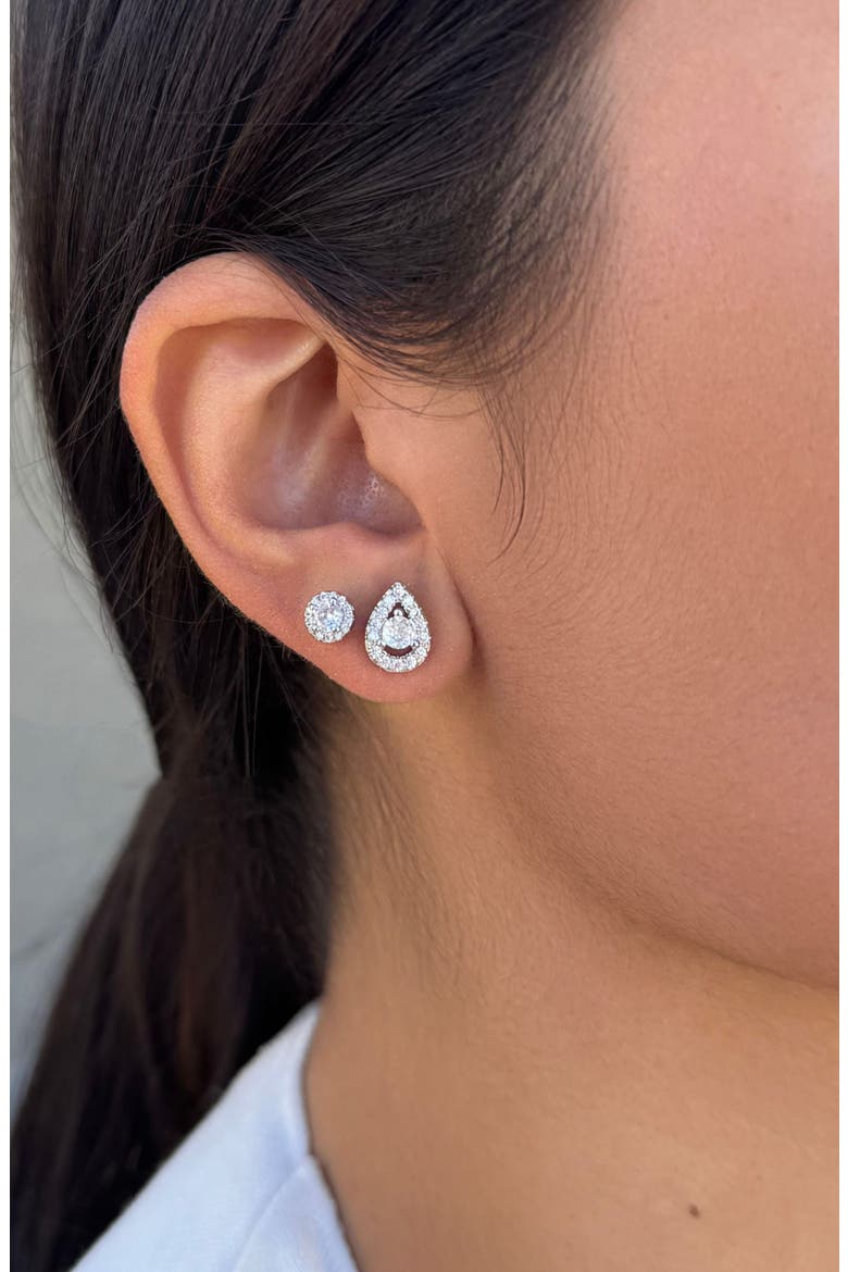 Set of 2 Halo Cubic Zirconia Stud Earrings, Alternate, color, SILVER