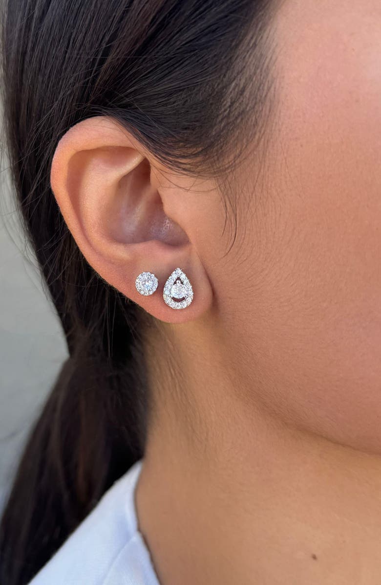 Adornia Set of 2 Halo Cubic Zirconia Stud Earrings, Alternate, color, Silver