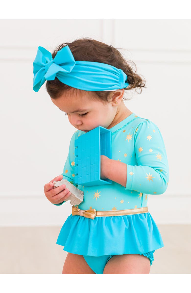 RuffleButts Girls UPF50+ Shimmer Swim Bow Headband, Alternate, color, Bright Aqua