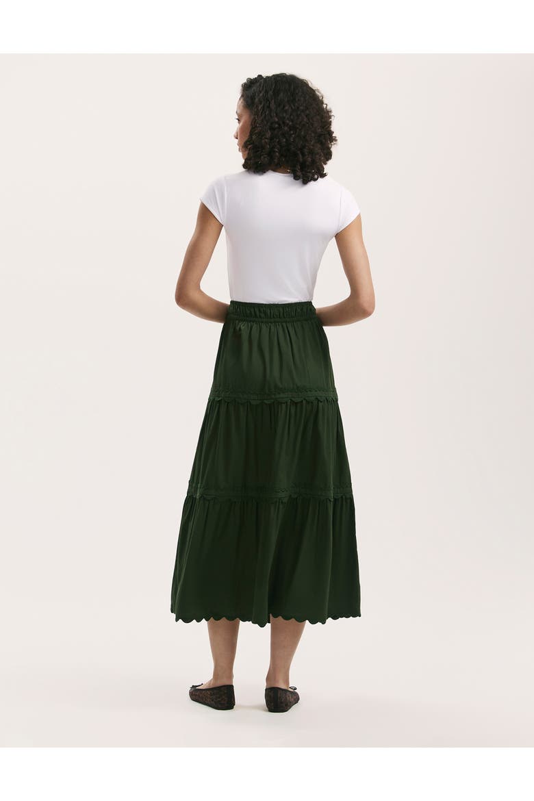 Paula Cotton Midi Tiered Skirt, Alternate, color, Dark Khaki