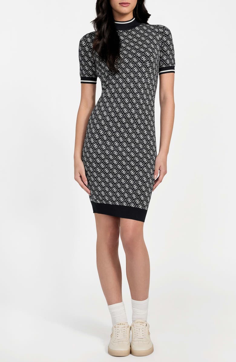 GUESS Lise Short Sleeve Logo Sweater Dress, Main, color, 
