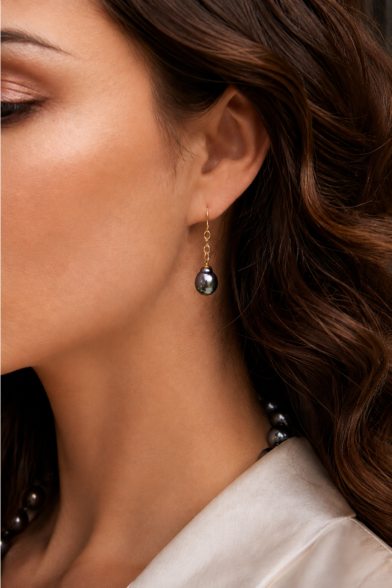 Tahitian South Sea Baroque Pearl Dangling Tincup Earrings, Alternate, color, Yellow Gold Fill