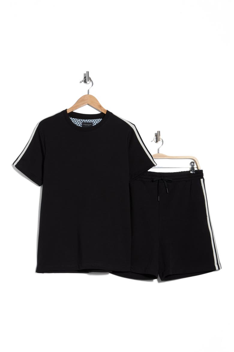 Taped Knit T-Shirt & Shorts Set, Alternate, color, BLACK