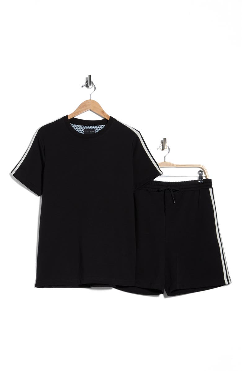 DENIM AND FLOWER Taped Knit T-Shirt & Shorts Set, Main, color, Black