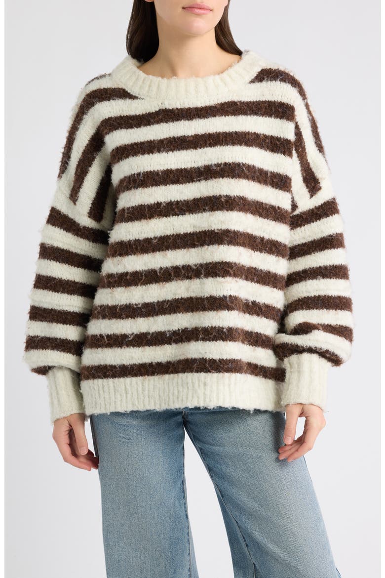 Hartford Striped Crewneck Sweater, Main, color, BROWN