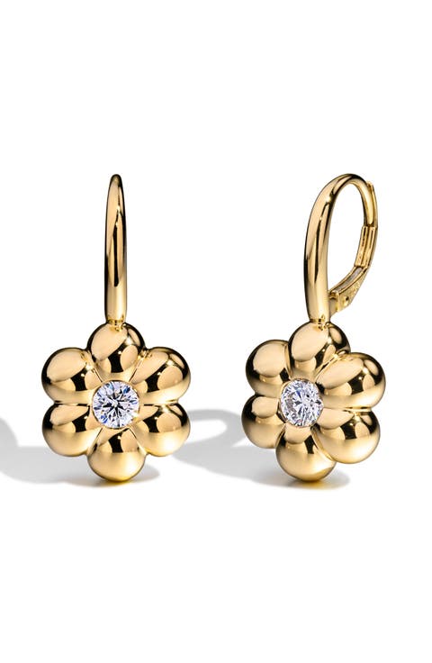 Diamond Flower Puff Huggie Hoop Earrings