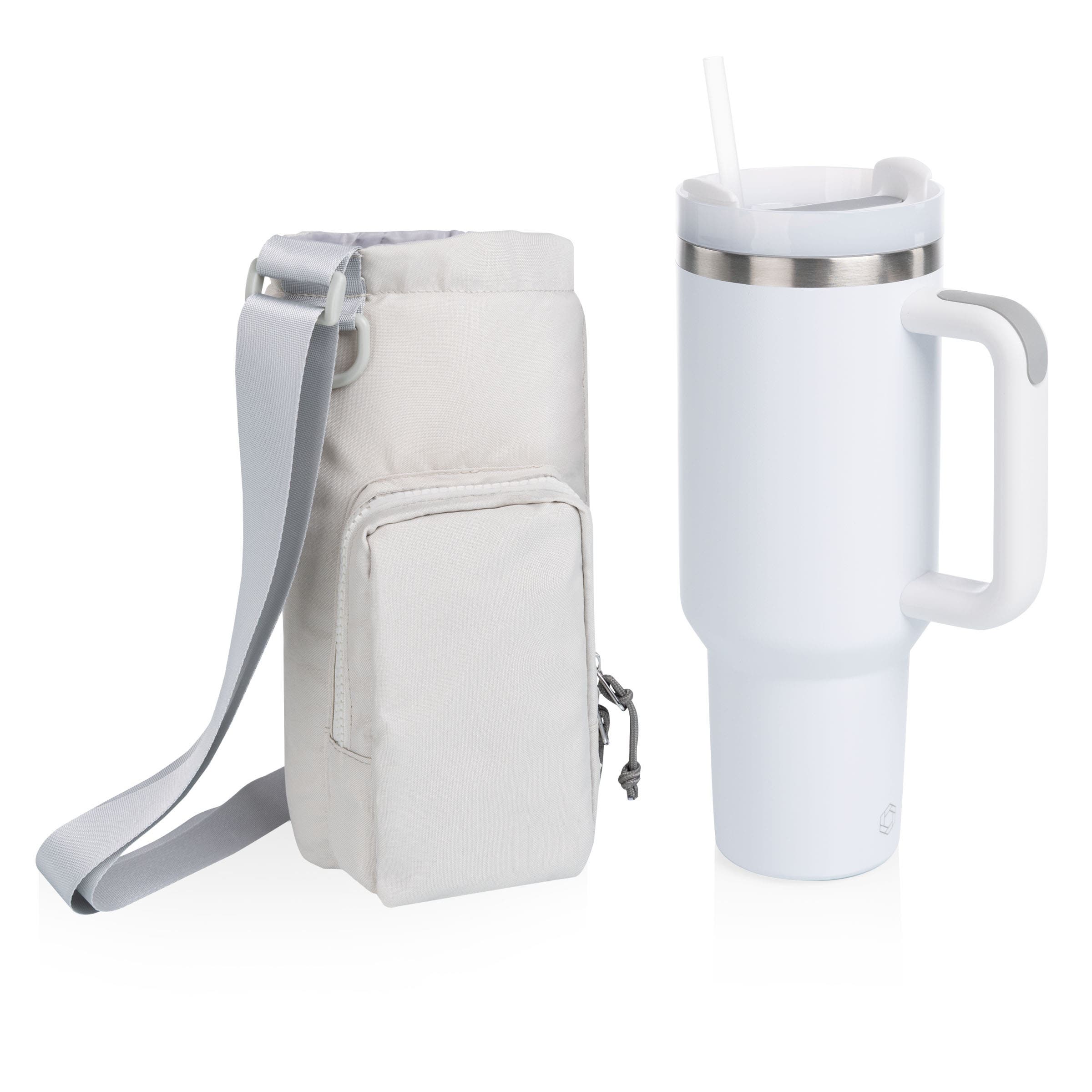 Eclipse Tumbler Tote with 40oz Stainless Travel Mug, Main, color, Gray & White