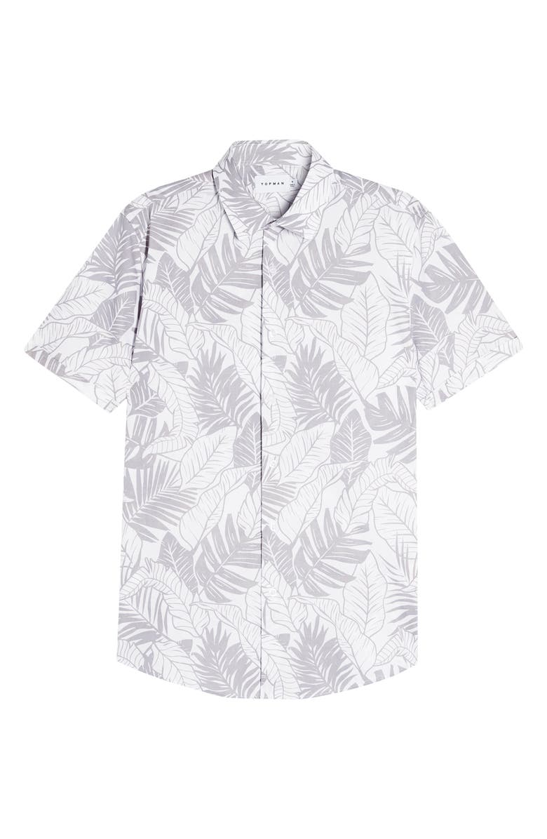 Topman Leaf Print Short Sleeve Button-Up Shirt, Alternate, color, 