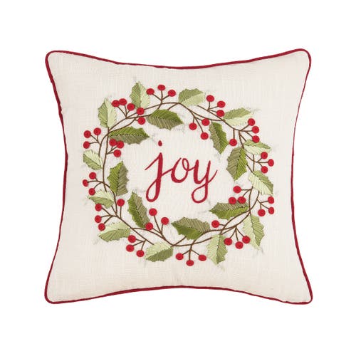 C & F Home C&f Home "joy" Christmas Berry Wreath Accent Throw Pillow 18" X 18" In Multi