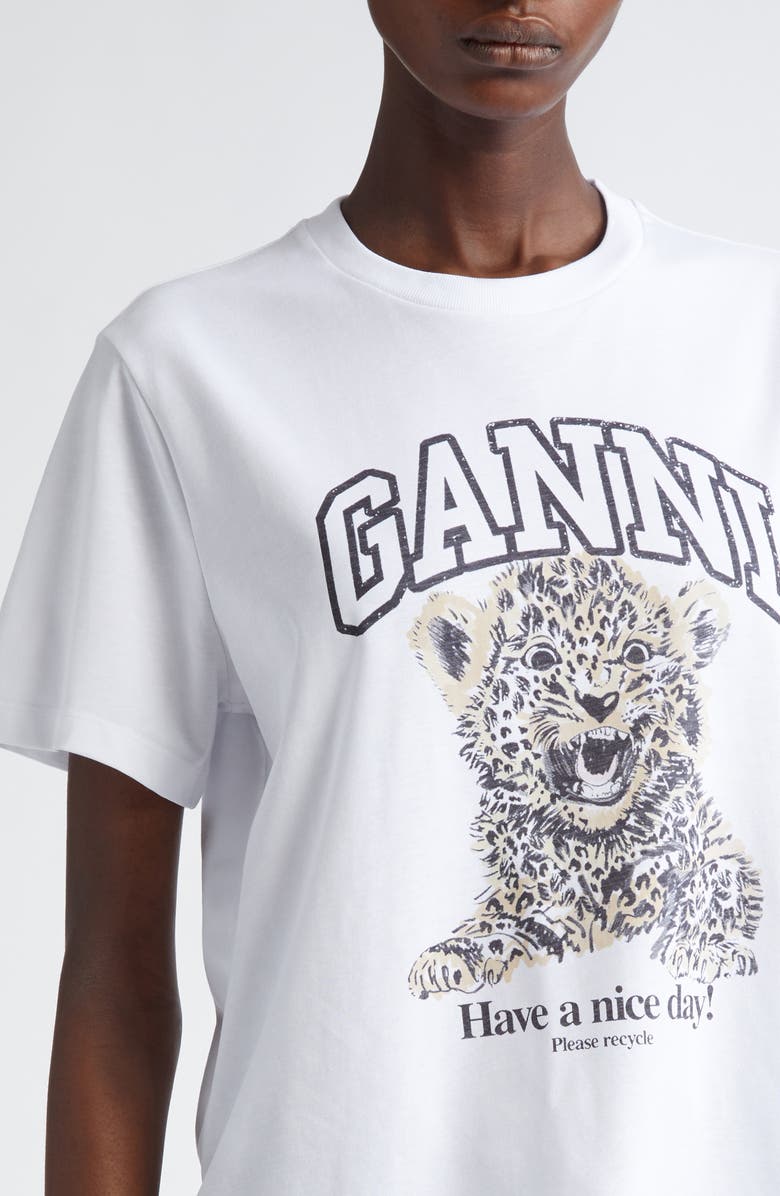 Ganni Leopard Cotton Graphic T-Shirt, Alternate, color, White/ Leopard