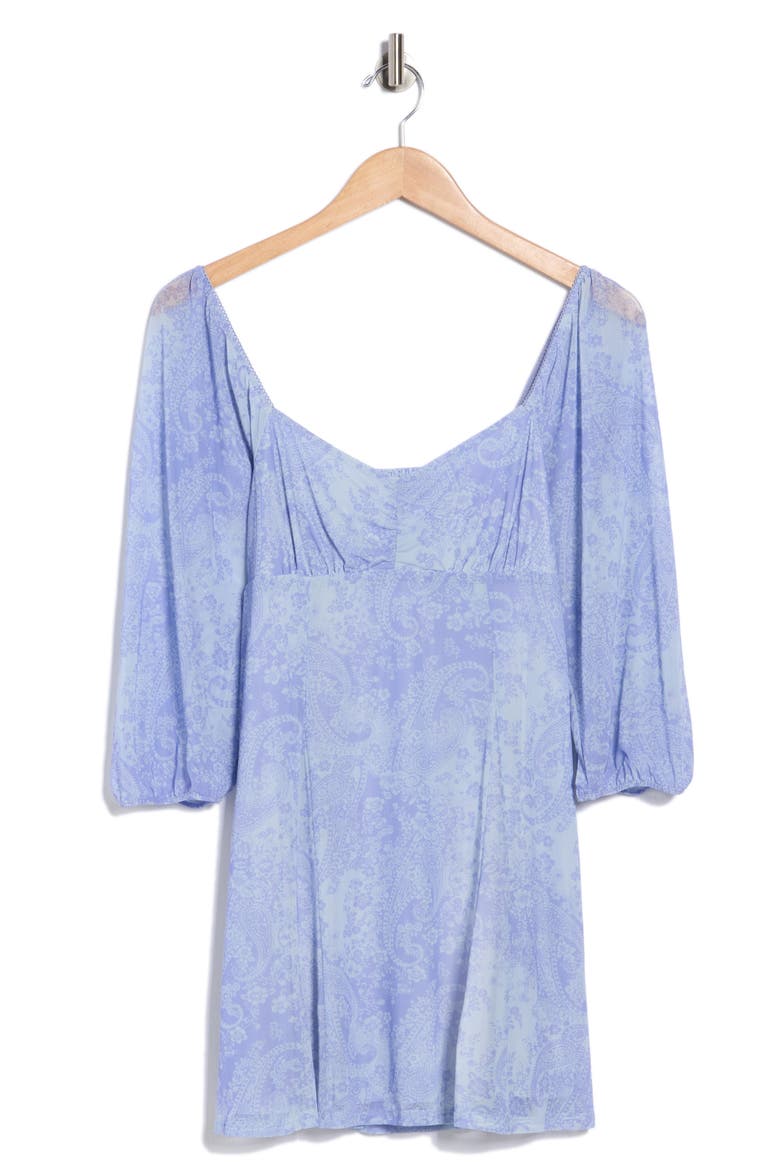 Puff Sleeve Mesh Minidress, Alternate, color, BLUE FEATHER- BLUE FAMOUS