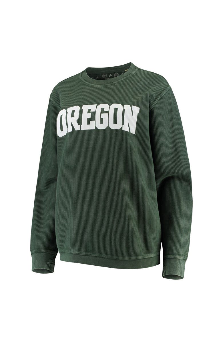 PRESSBOX Women's Pressbox Green Oregon Ducks Comfy Cord Vintage Wash Basic Arch Pullover Sweatshirt, Alternate, color,