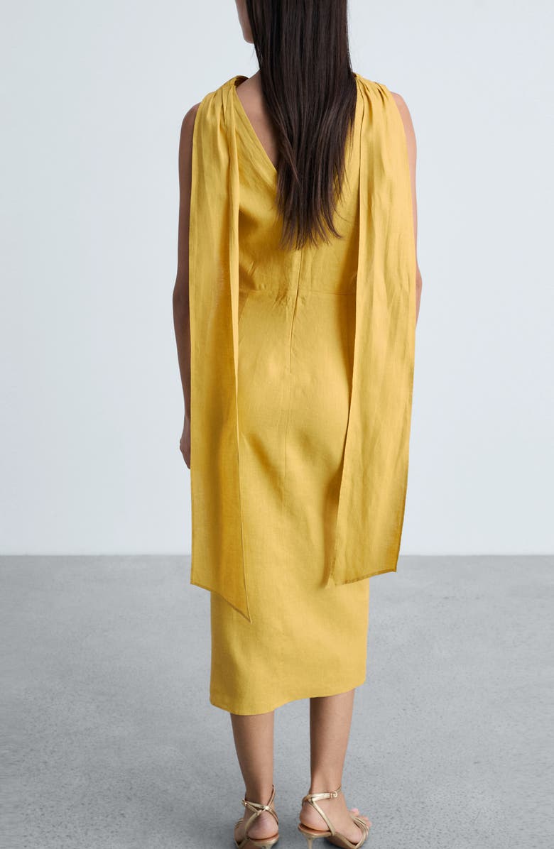 MANGO Scarf Detail Sleeveless Linen Midi Dress, Alternate, color,