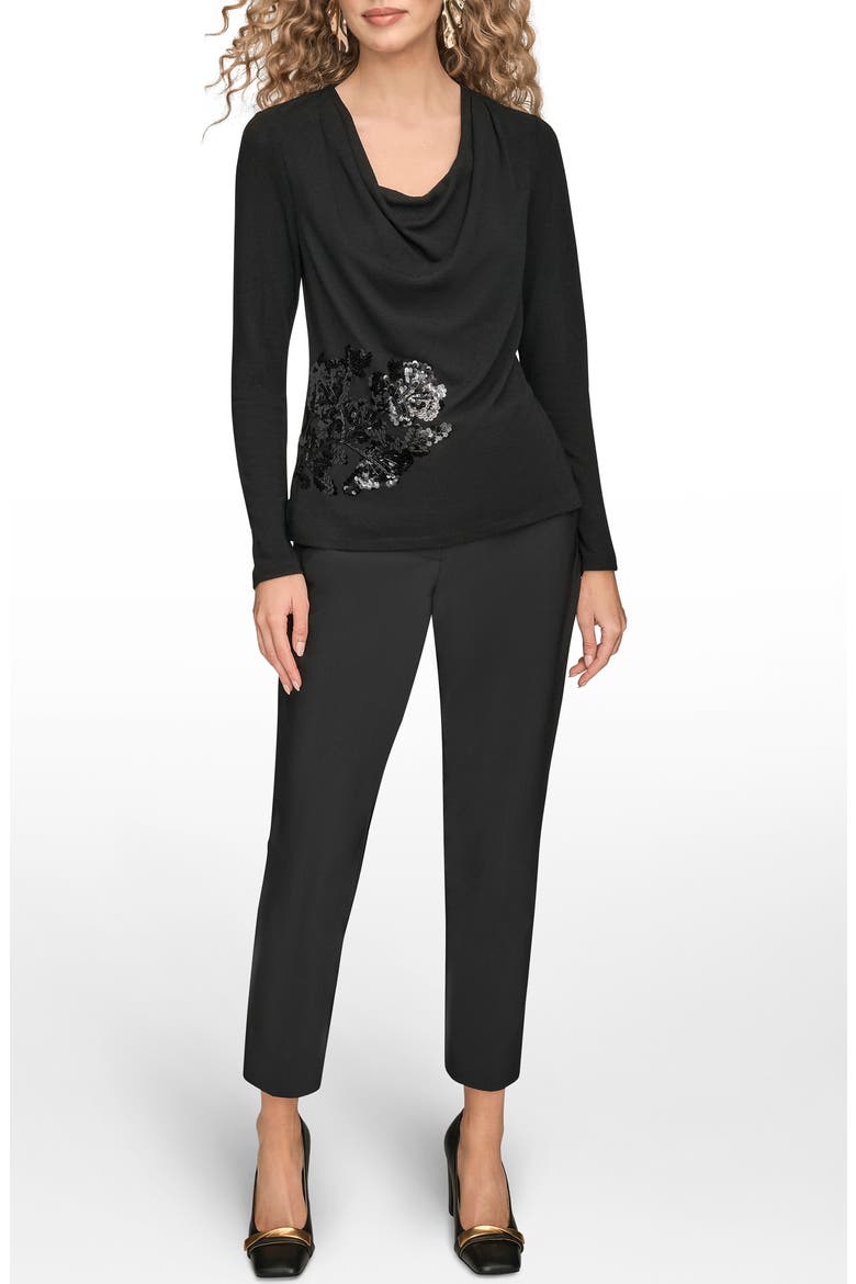 Sequin Cowl Neck Top, Alternate, color, BLACK