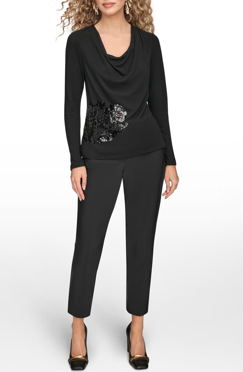 Donna Karan New York Sequin Cowl Neck Top, Alternate, color, Black