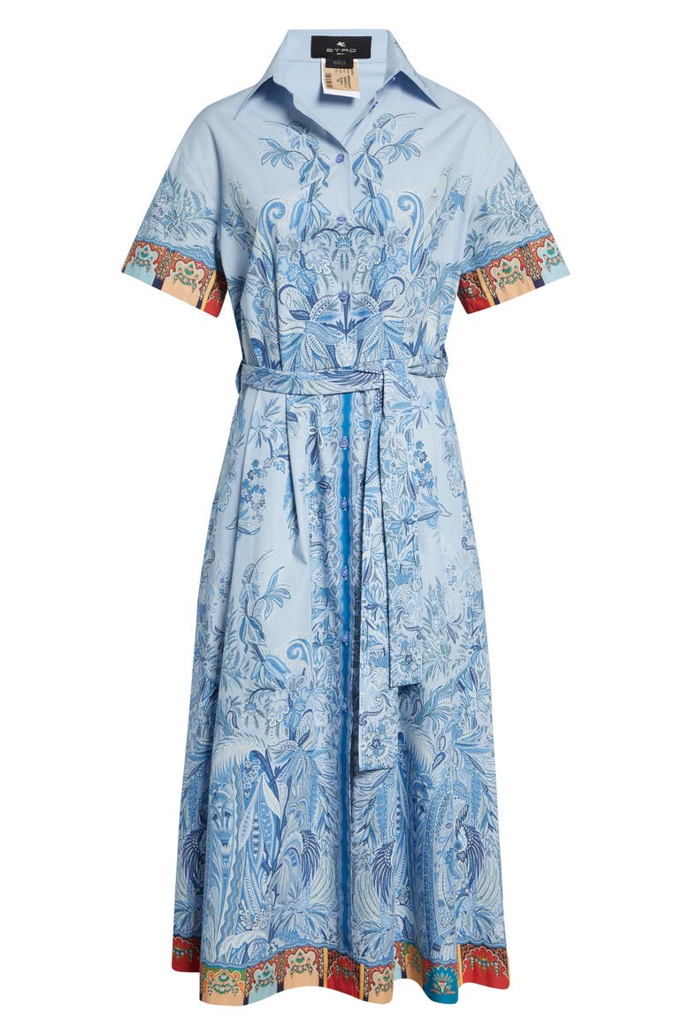 Short Sleeve Poplin Midi Shirtdress, Alternate, color, PRINT ON PALE BLUE BASE