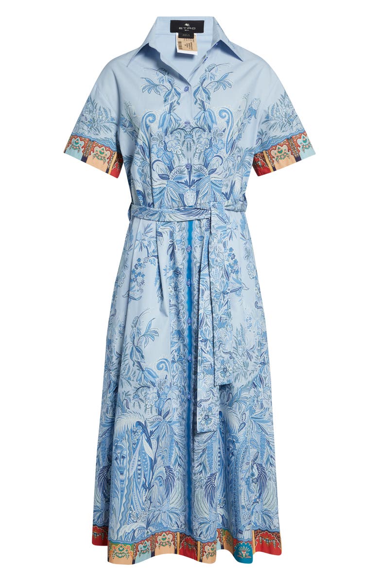 Etro Short Sleeve Poplin Midi Shirtdress, Alternate, color, Print On Pale Blue Base