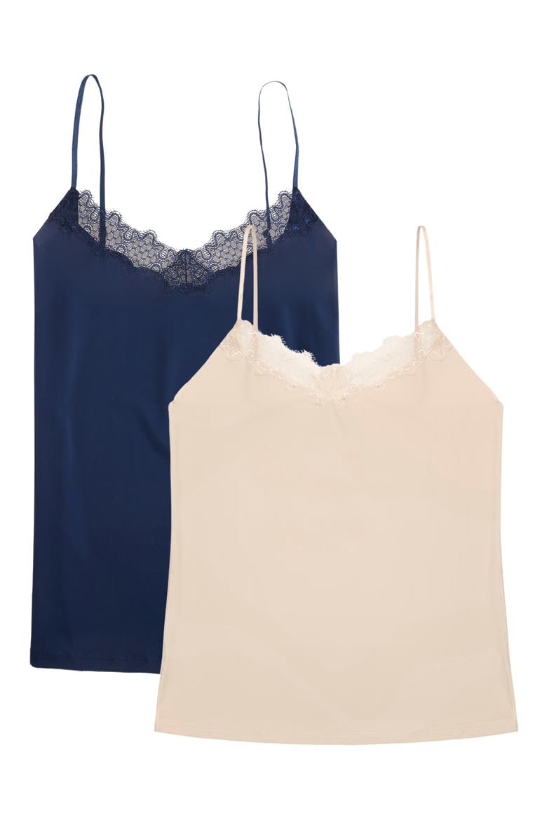 2-Pack Soft Seamless Camisoles with Lace, Main, color, DRESS BLUE, SMOKE GREY