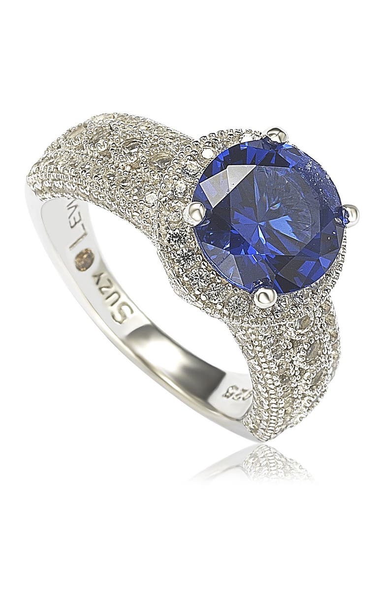 SUZY LEVIAN Sterling Silver Round-Cut Blue Sapphire & Diamond Accent Ring - 0.02 ctw, Alternate, color, Blue