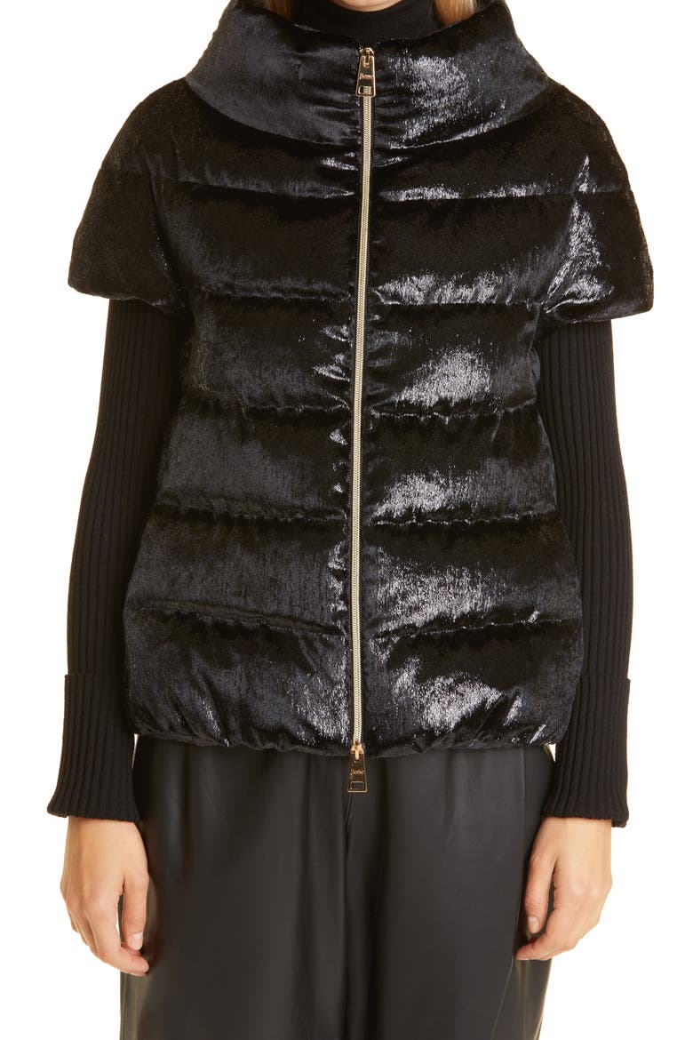 Cap Sleeve Quilted Down Jacket, Main, color, BLACK