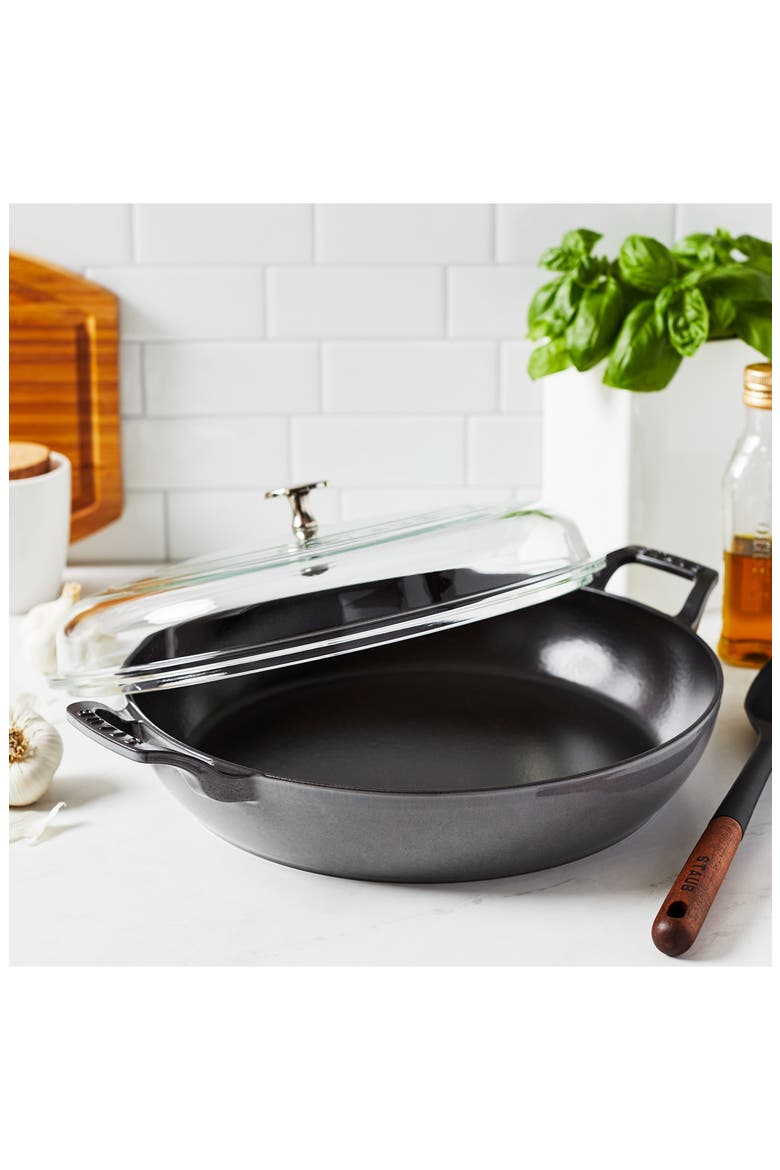 3.5 Quart Enameled Cast Iron Braiser with Glass Lid, Alternate, color, GRAPHITE GREY