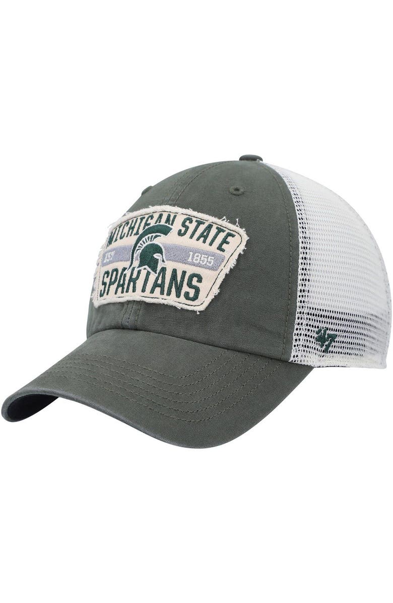 '47 Men's '47 Green Michigan State Spartans Crawford Clean Up Trucker Snapback Hat, Main, color, 