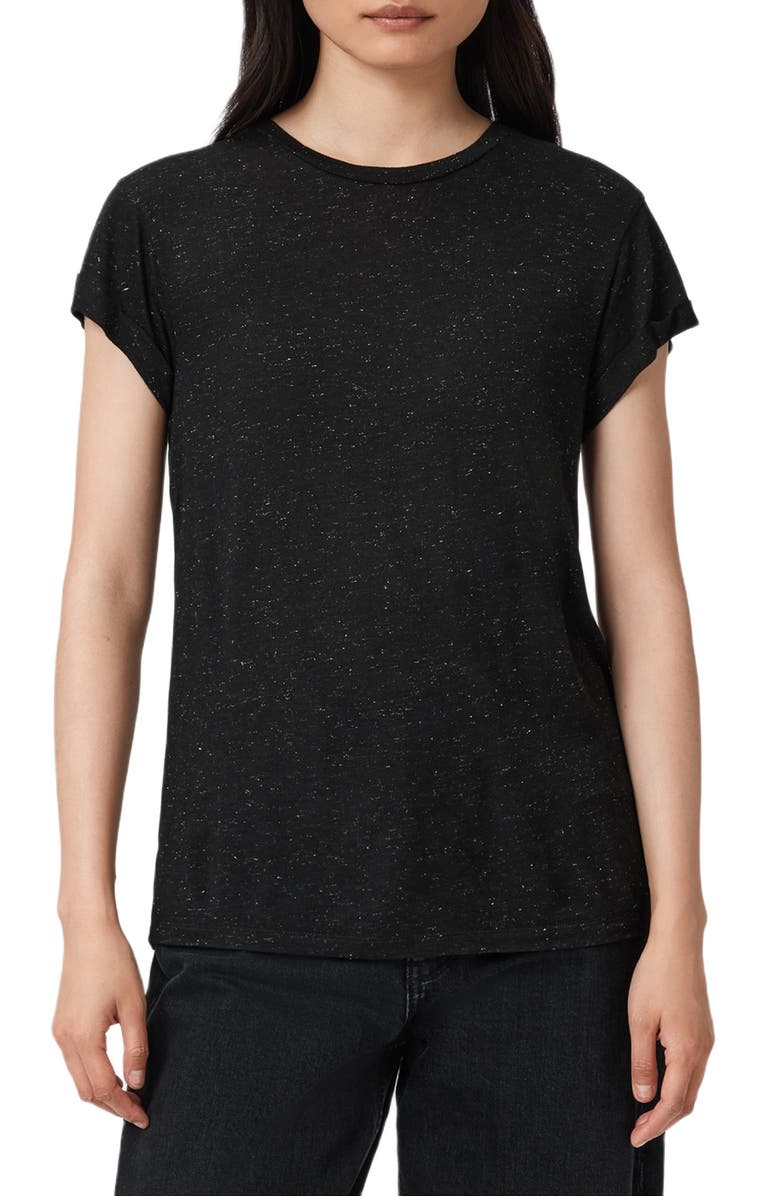 AllSaints Anna Shimmer T-Shirt, Main, color, Black