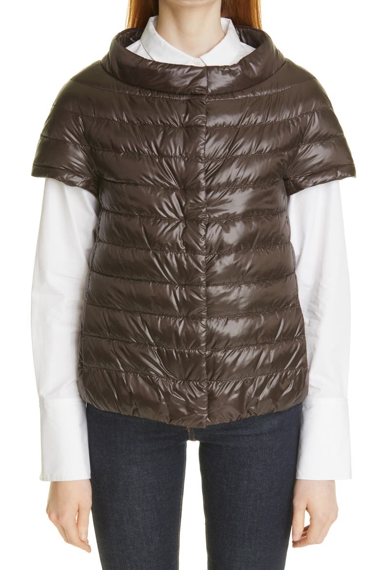 Emilia Cap Sleeve Quilted Down Jacket, Main, color, MARRONE SCURO