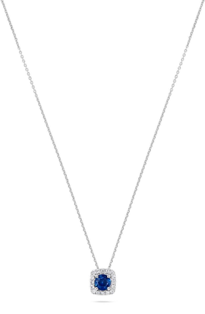 H.J. Namdar Diamond Halo Sapphire Pendant Necklace, Main, color, White Gold
