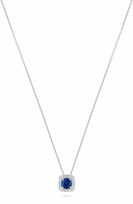 H.J. Namdar Diamond Halo Sapphire Pendant Necklace