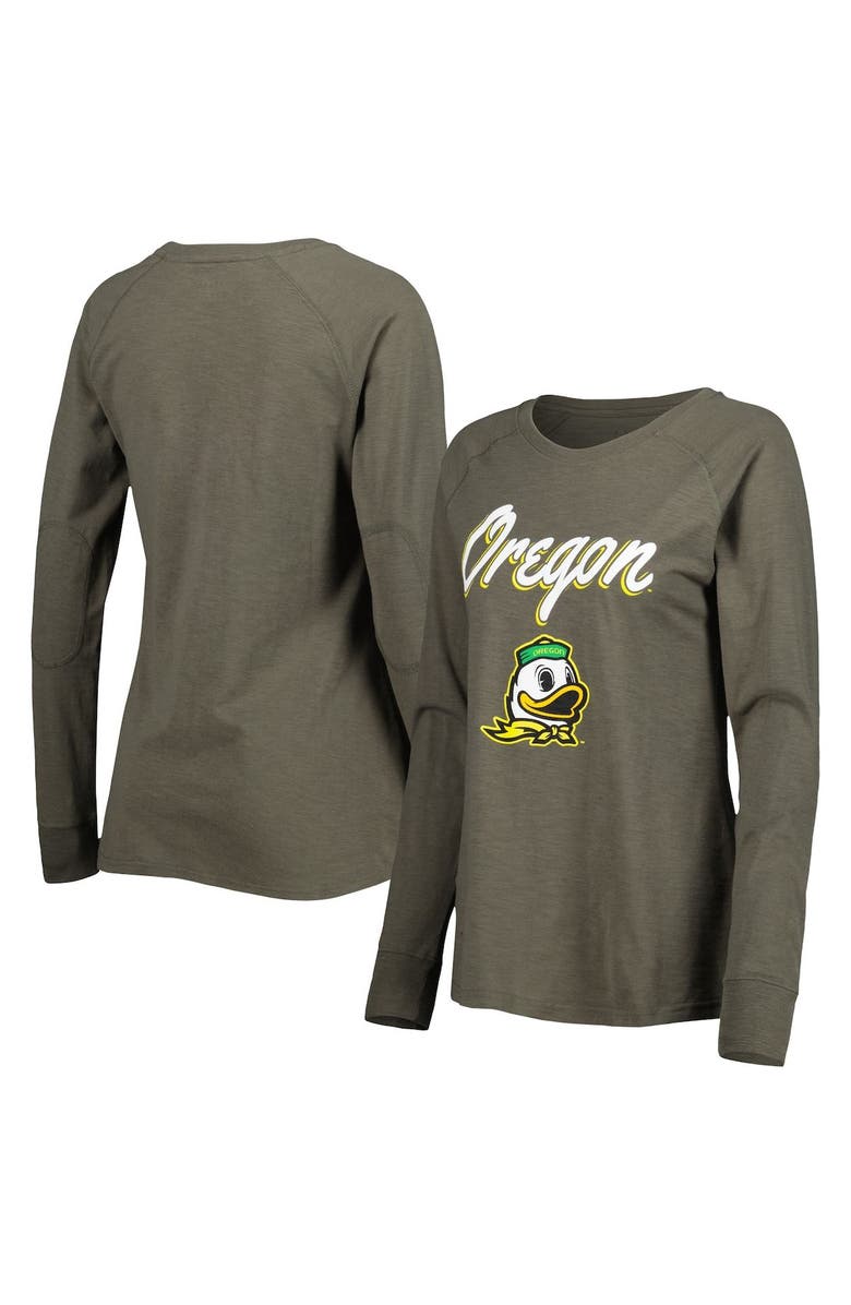BOXERCRAFT Women's Olive Oregon Ducks Payton Elbow Patch Slub Raglan Long Sleeve T-Shirt, Main, color,