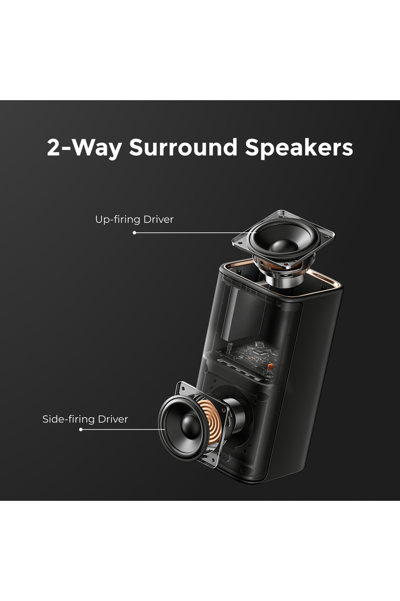 skywave series 7.1.4ch Dolby Atmos wireless surround sound system with 10" subwoofer and 2 surround speakers, Alternate, color, Black
