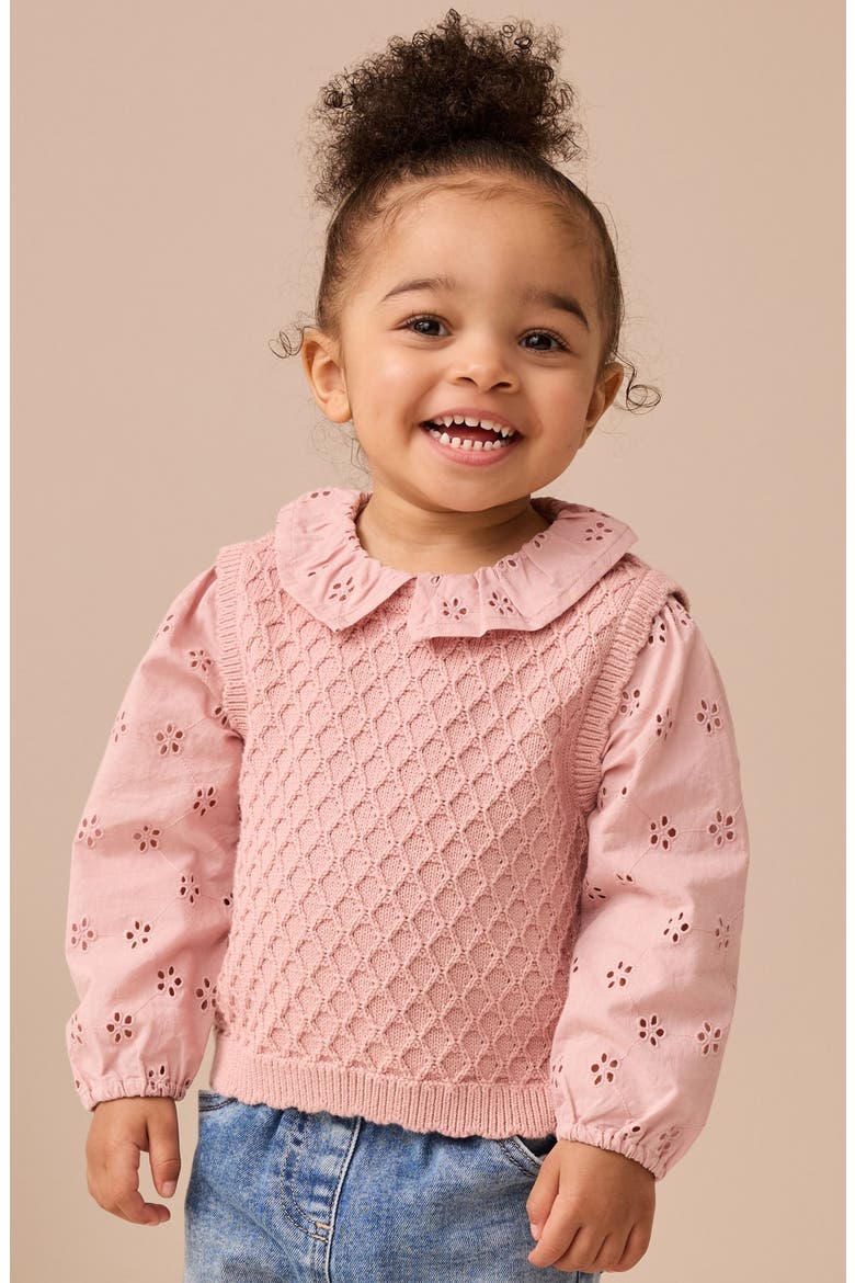 Kids' Mixed Media Cotton Sweater Vest, Alternate, color, PINK
