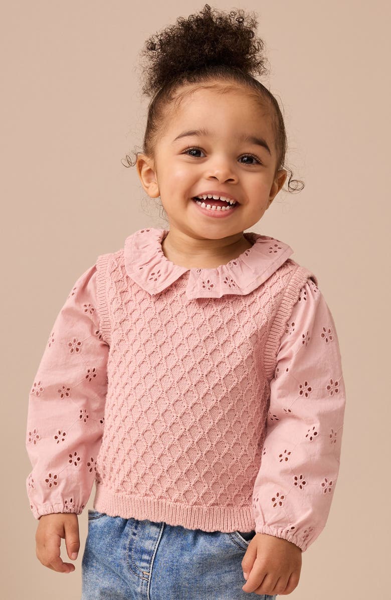 NEXT Kids' Mixed Media Cotton Sweater Vest, Alternate, color, Pink