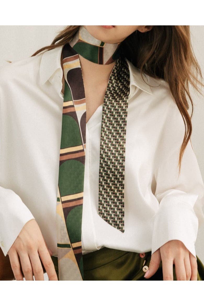 MODULAR SILK SKINNY SCARF, Alternate, color, Green