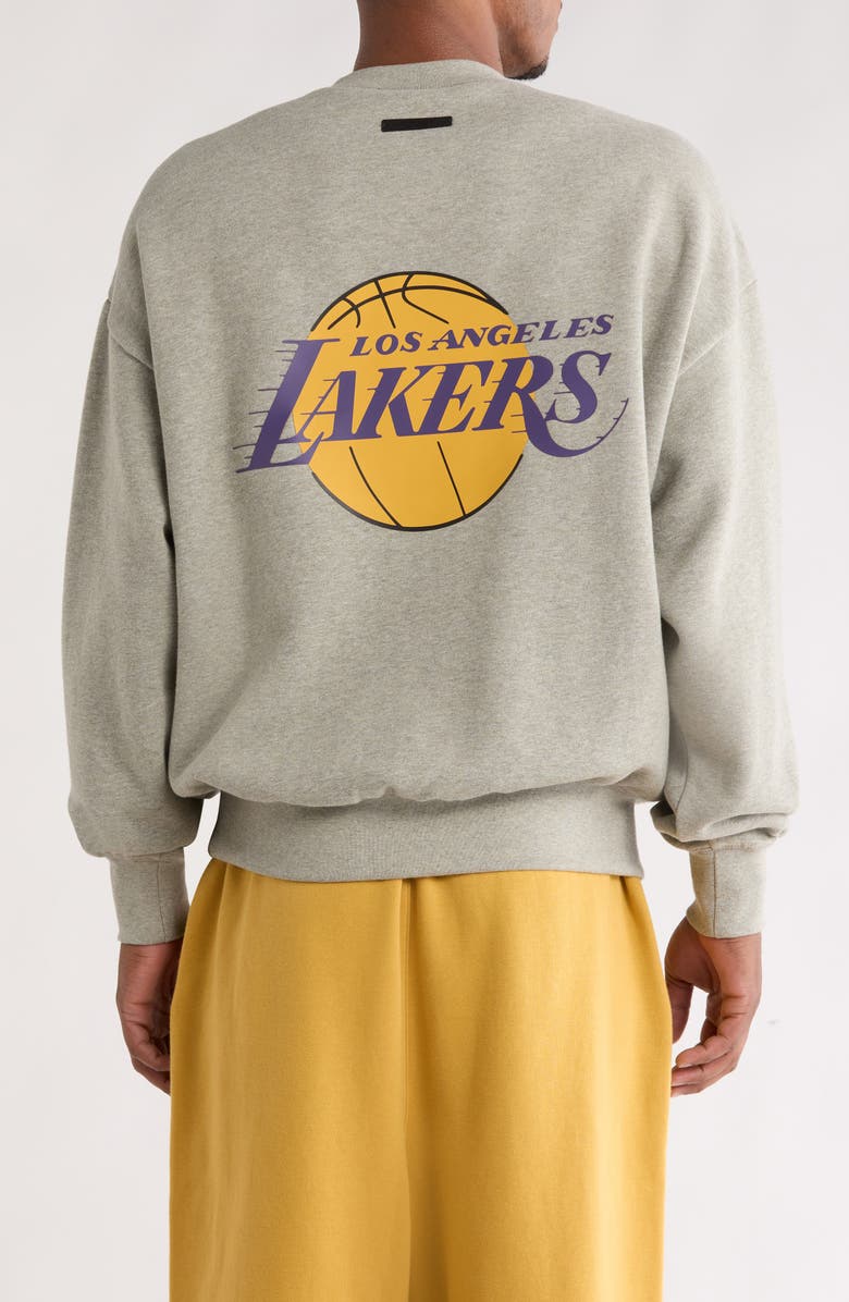 Fear of God Essentials x NBA Lakers Sport Fit Crewneck Sweatshirt, Alternate, color, Concrete Heather