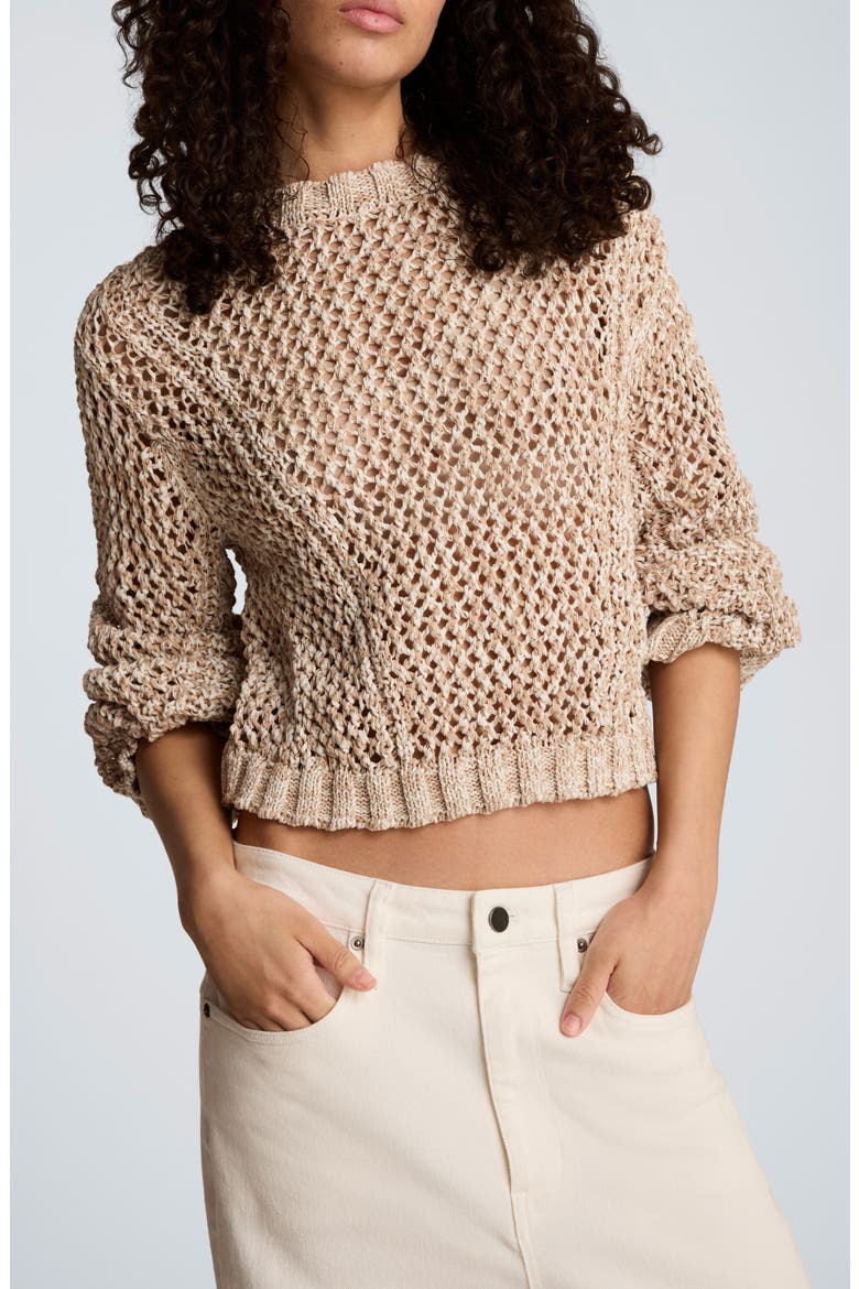 Two Tone Open Stitch Cotton Blend Sweater, Main, color, TAUPE