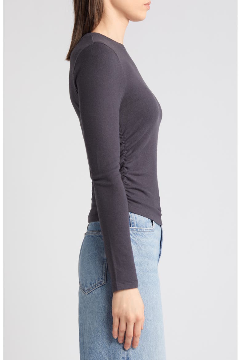 Long Sleeve Ruched Brushed Jersey Top, Alternate, color, BLACK COAL