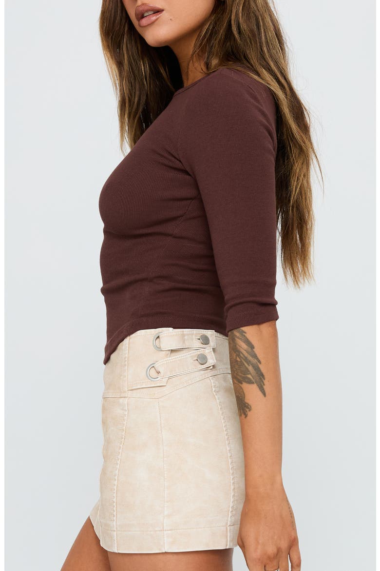 Elaia Three-Quarter Sleeve Crop Top, Alternate, color, CHOCOLATE